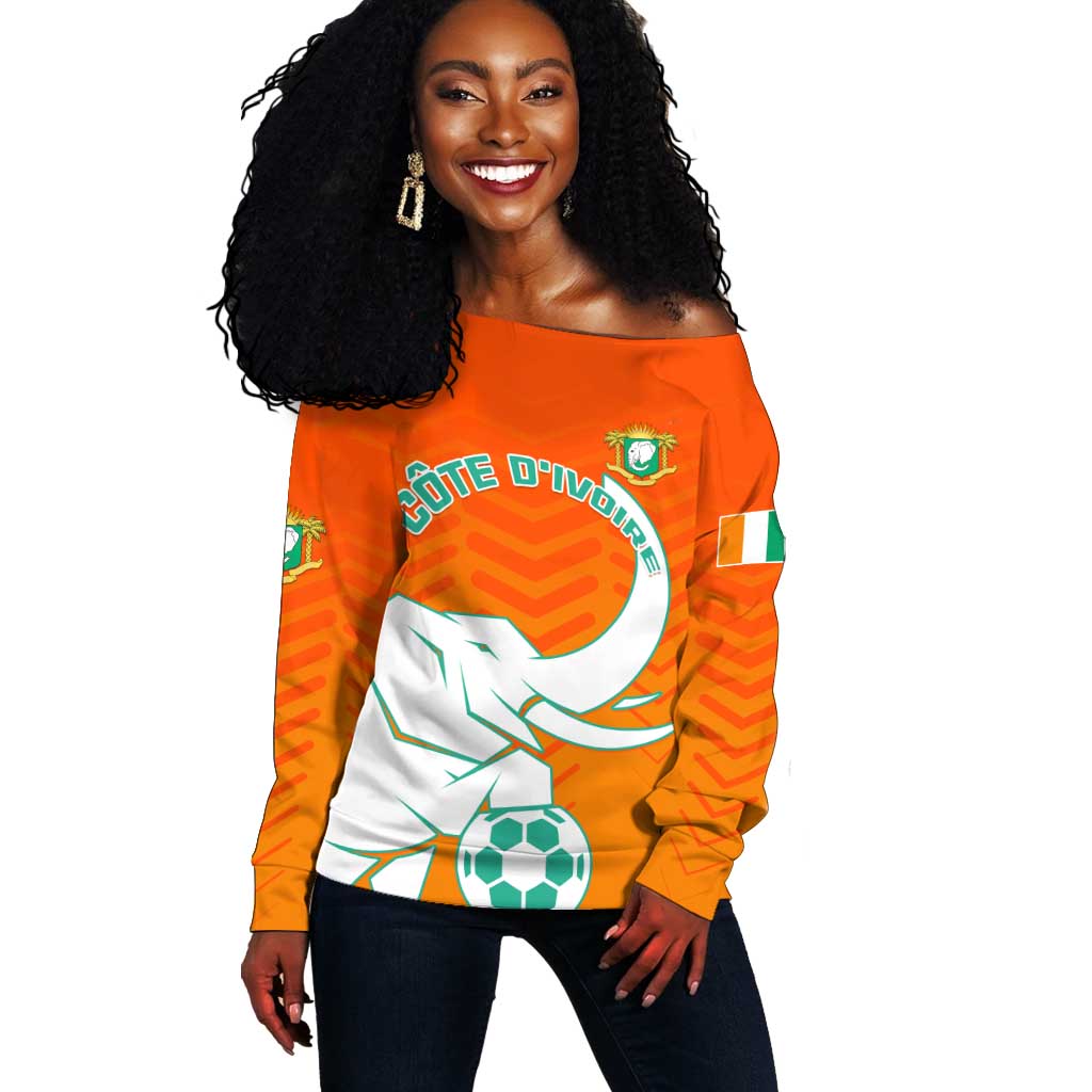 Ivory Coast Football Off Shoulder Sweater - Go Les Elephants