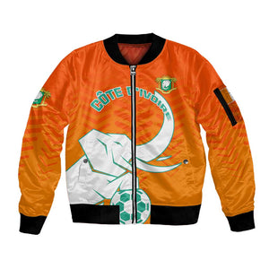 Ivory Coast Football Sleeve Zip Bomber Jacket - Go Les Elephants