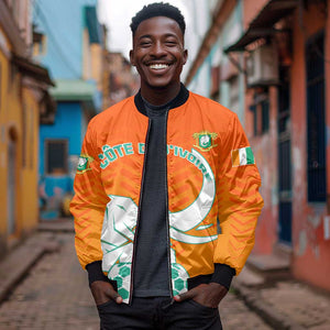 Ivory Coast Football Sleeve Zip Bomber Jacket - Go Les Elephants