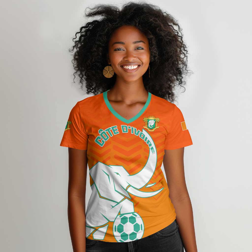 Ivory Coast Football Women V-Neck T-Shirt - Go Les Elephants