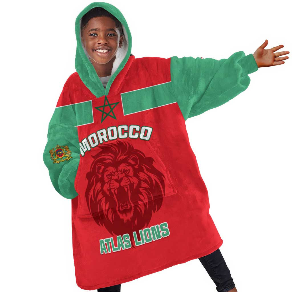 Morocco Football KId Wearable Blanket Hoodie - Go The Atlas Lions