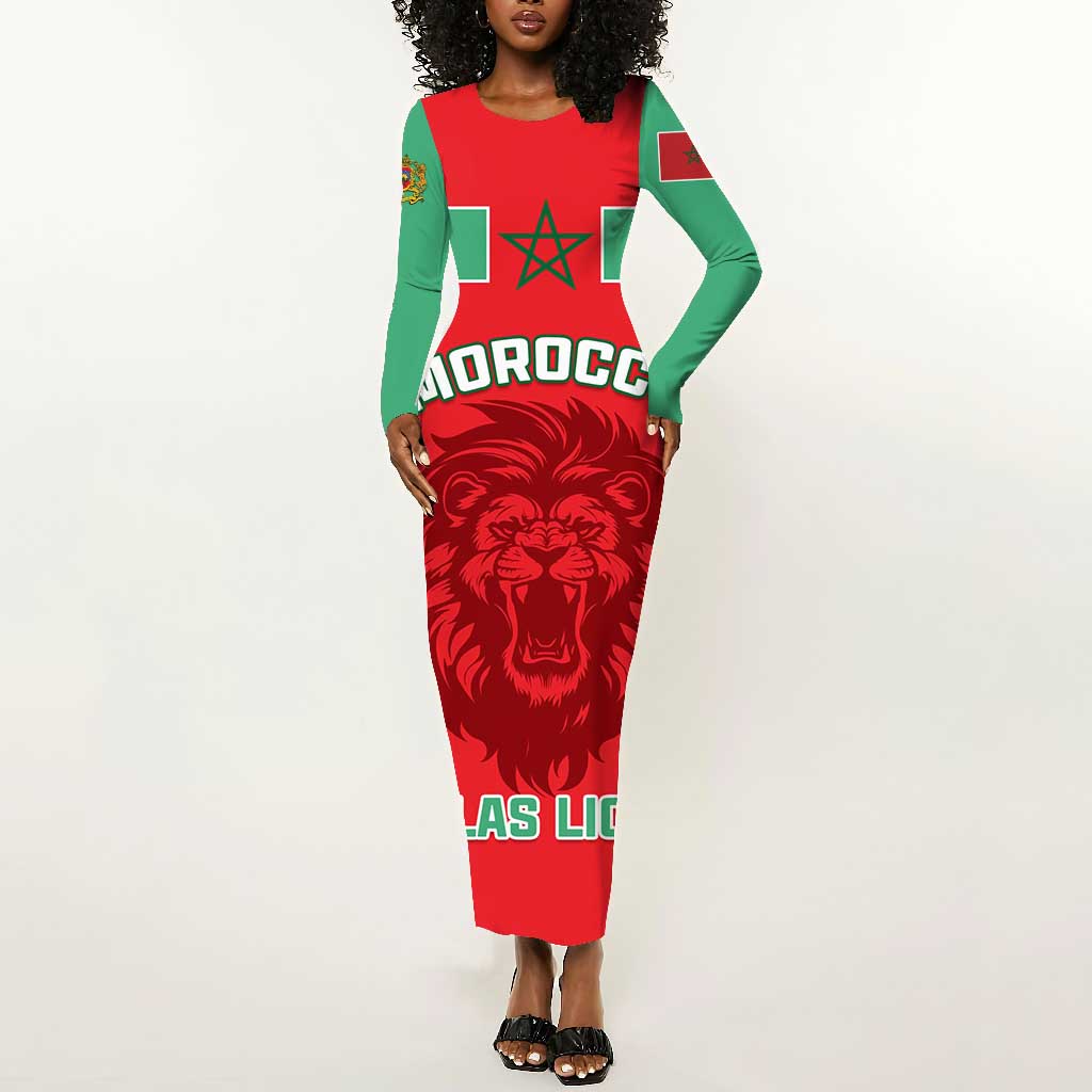 Morocco Football Long Sleeve Bodycon Dress - Go The Atlas Lions