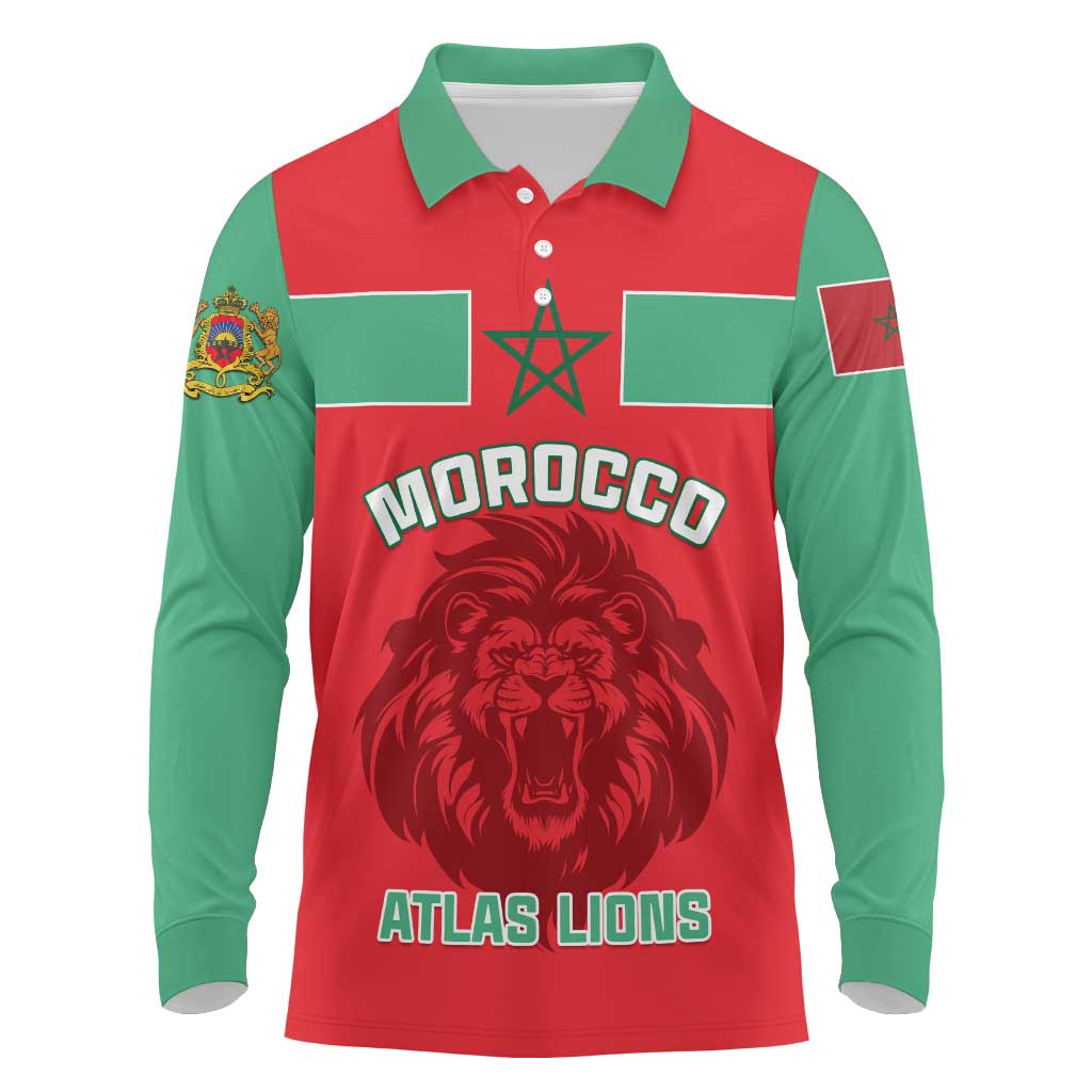 Morocco Football Long Sleeve Polo Shirt - Go The Atlas Lions