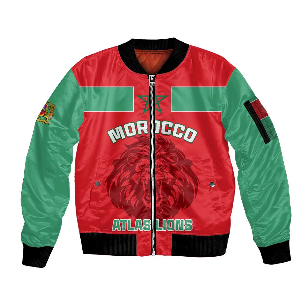 Morocco Football Sleeve Zip Bomber Jacket - Go The Atlas Lions