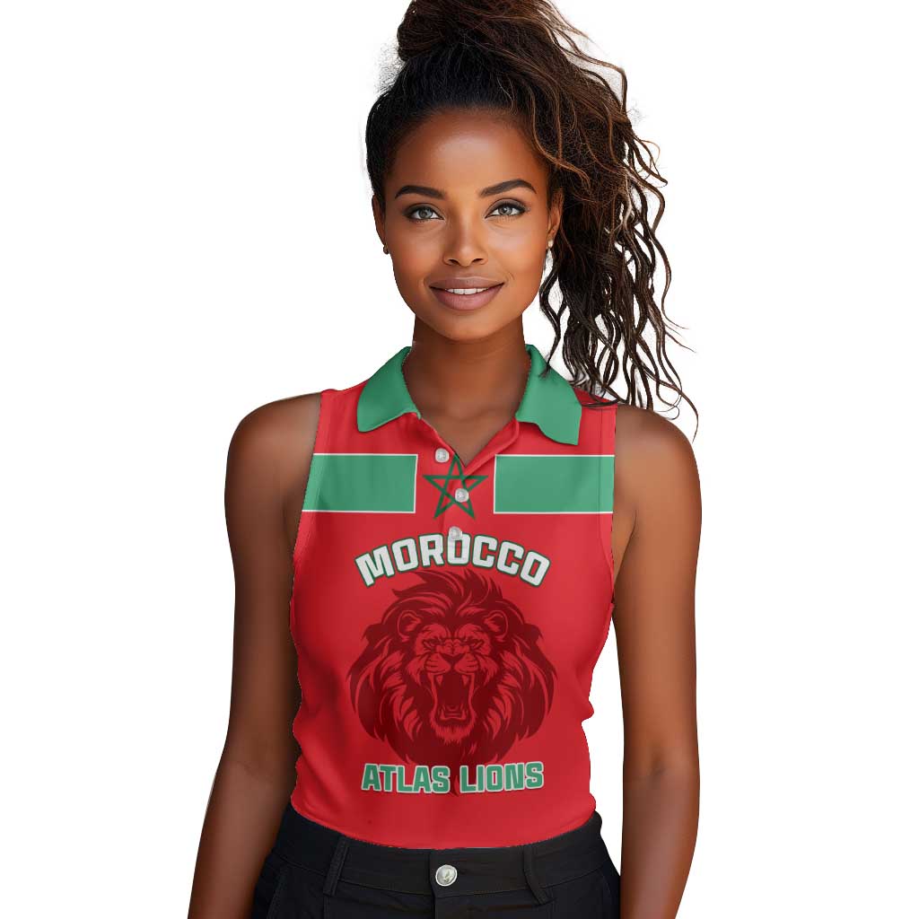 Morocco Football Women Sleeveless Polo Shirt - Go The Atlas Lions