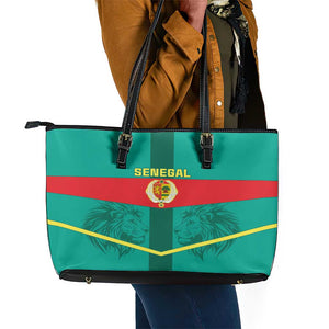 Support the Lions of Teranga - Senegal Football Leather Tote Bag