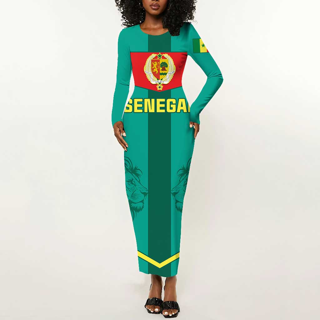 Support the Lions of Teranga - Senegal Football Long Sleeve Bodycon Dress