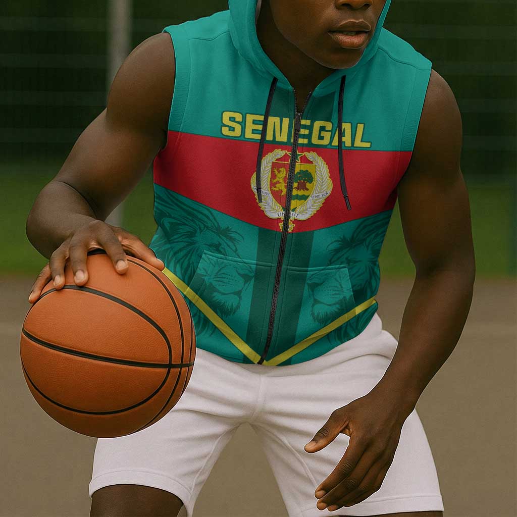 Support the Lions of Teranga - Senegal Football Sleeveless Zip Hoodie - African Pride