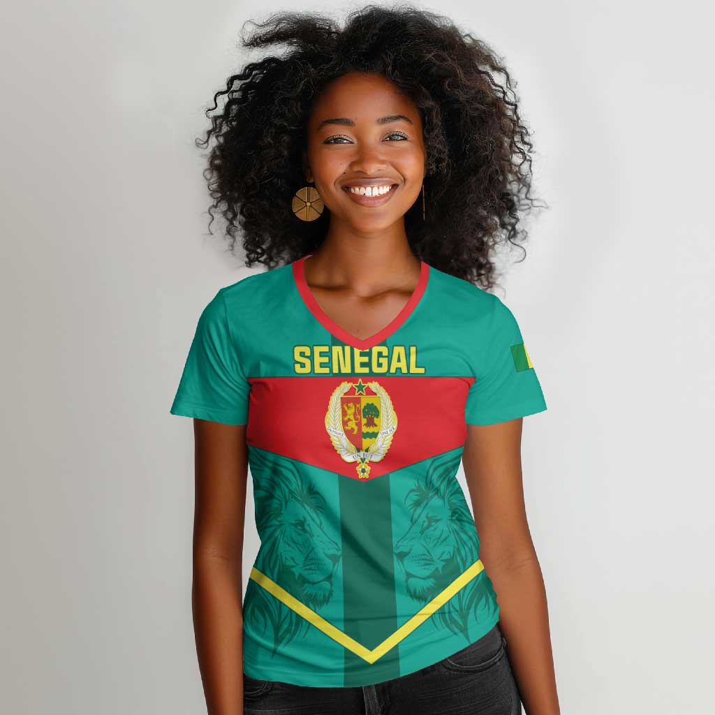 Support the Lions of Teranga - Senegal Football Women V-Neck T-Shirt