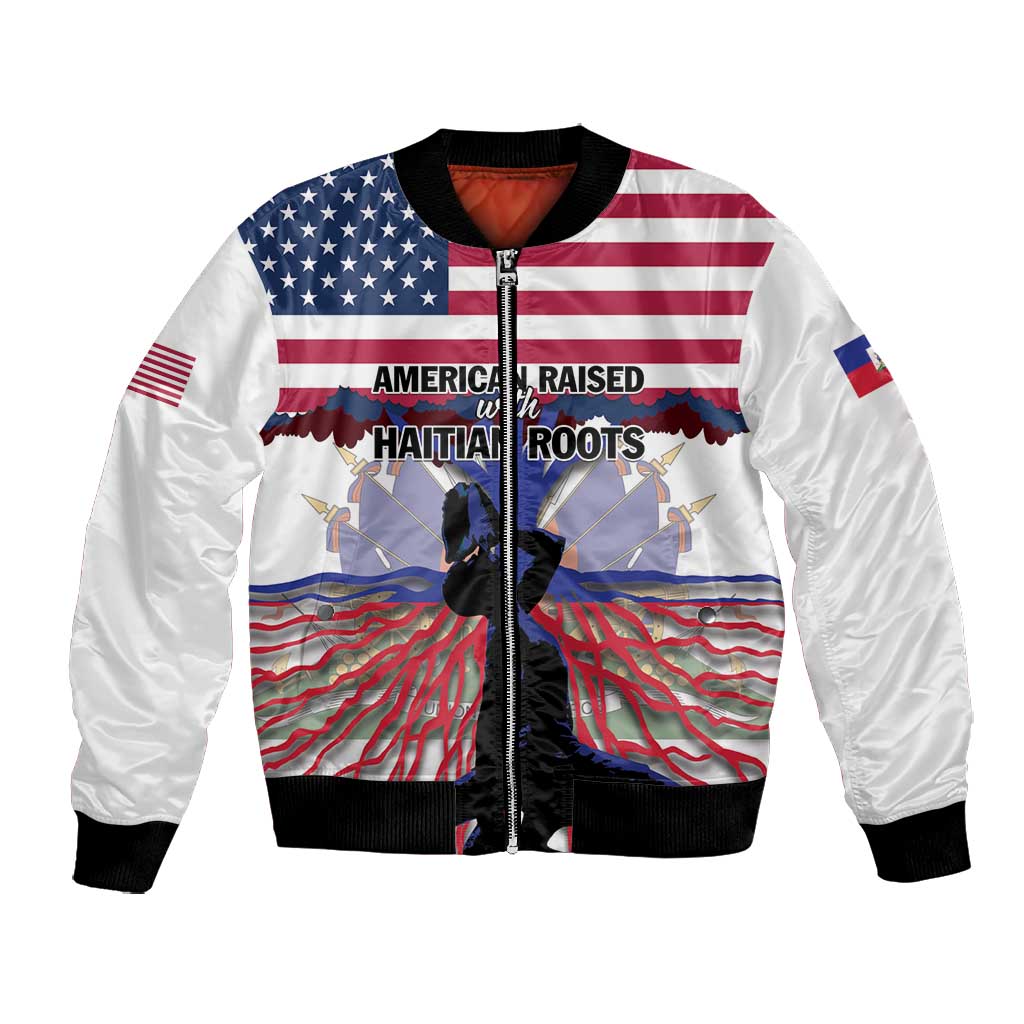 Afro Haiti Heritage Month 2025 Bomber Jacket American Raised With Haitian Roots
