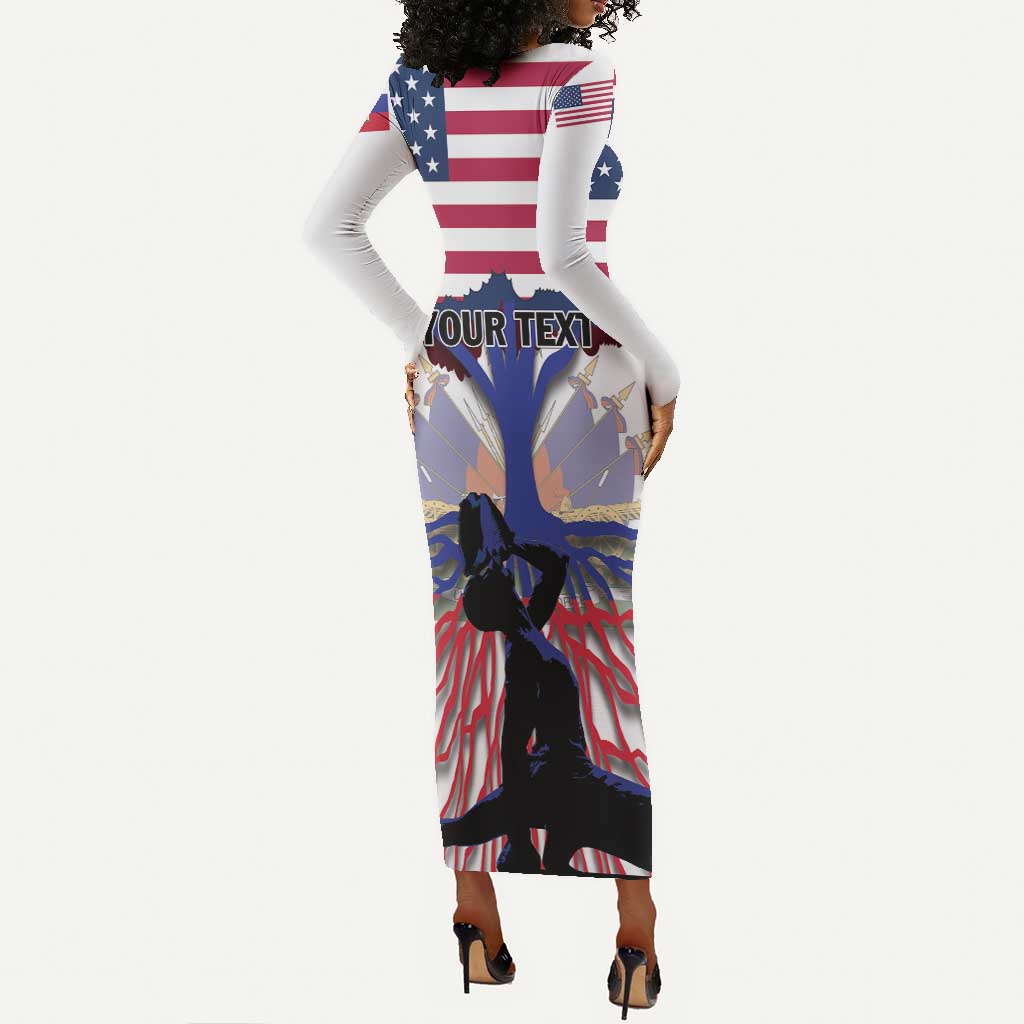 Afro Haiti Heritage Month 2025 Long Sleeve Bodycon Dress American Raised With Haitian Roots
