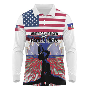 Afro Haiti Heritage Month 2025 Long Sleeve Polo Shirt American Raised With Haitian Roots