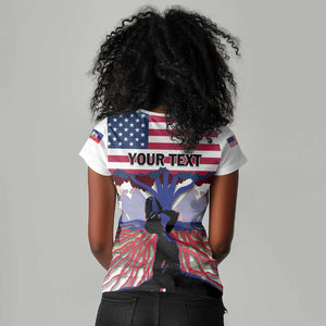 Afro Haiti Heritage Month 2025 Women V-Neck T-Shirt American Raised With Haitian Roots