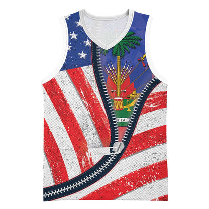 Haitian Americans Zipper Stylized Basketball Jersey Haiti Heritage Month 2025 LT01