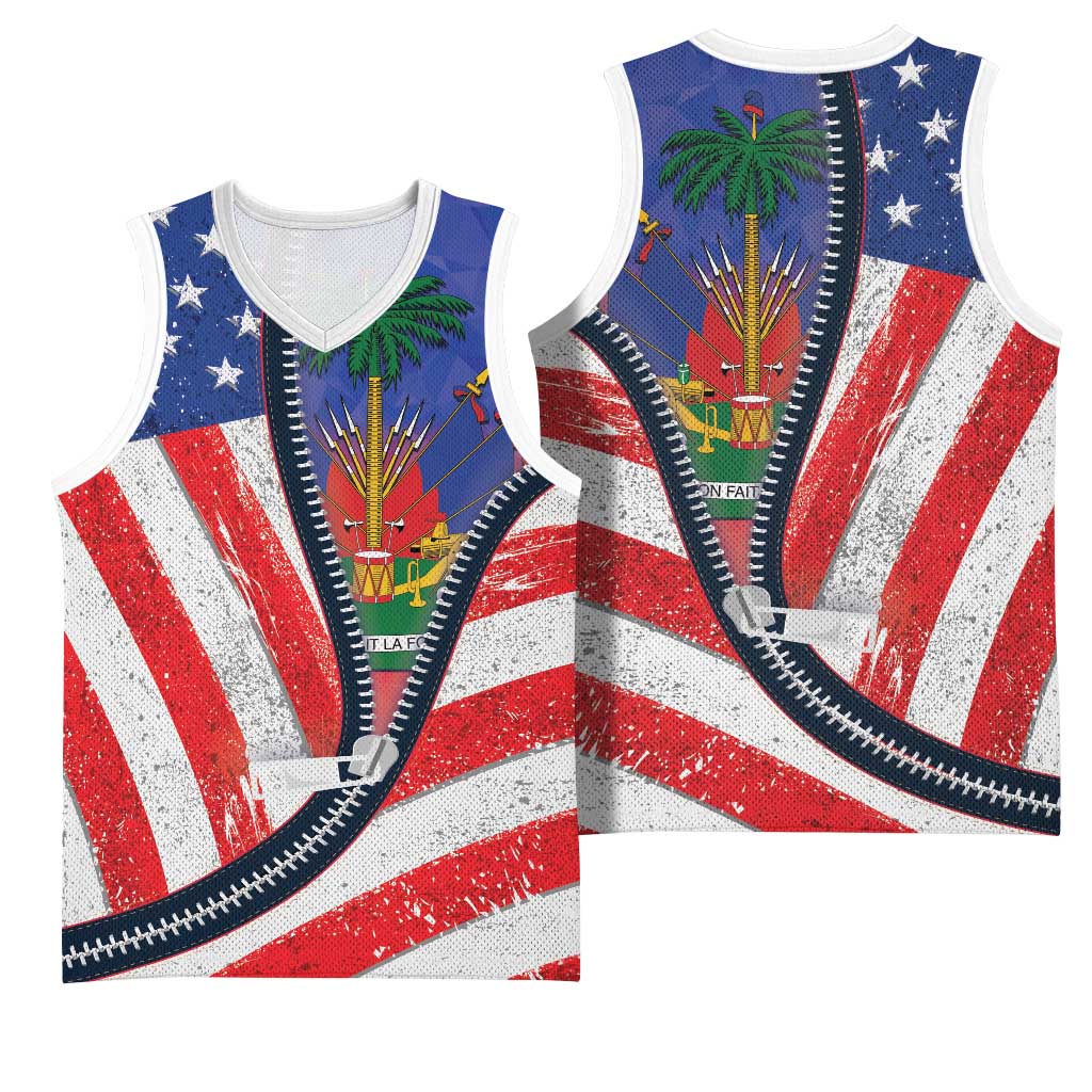 Haitian Americans Zipper Stylized Basketball Jersey Haiti Heritage Month 2025 LT01