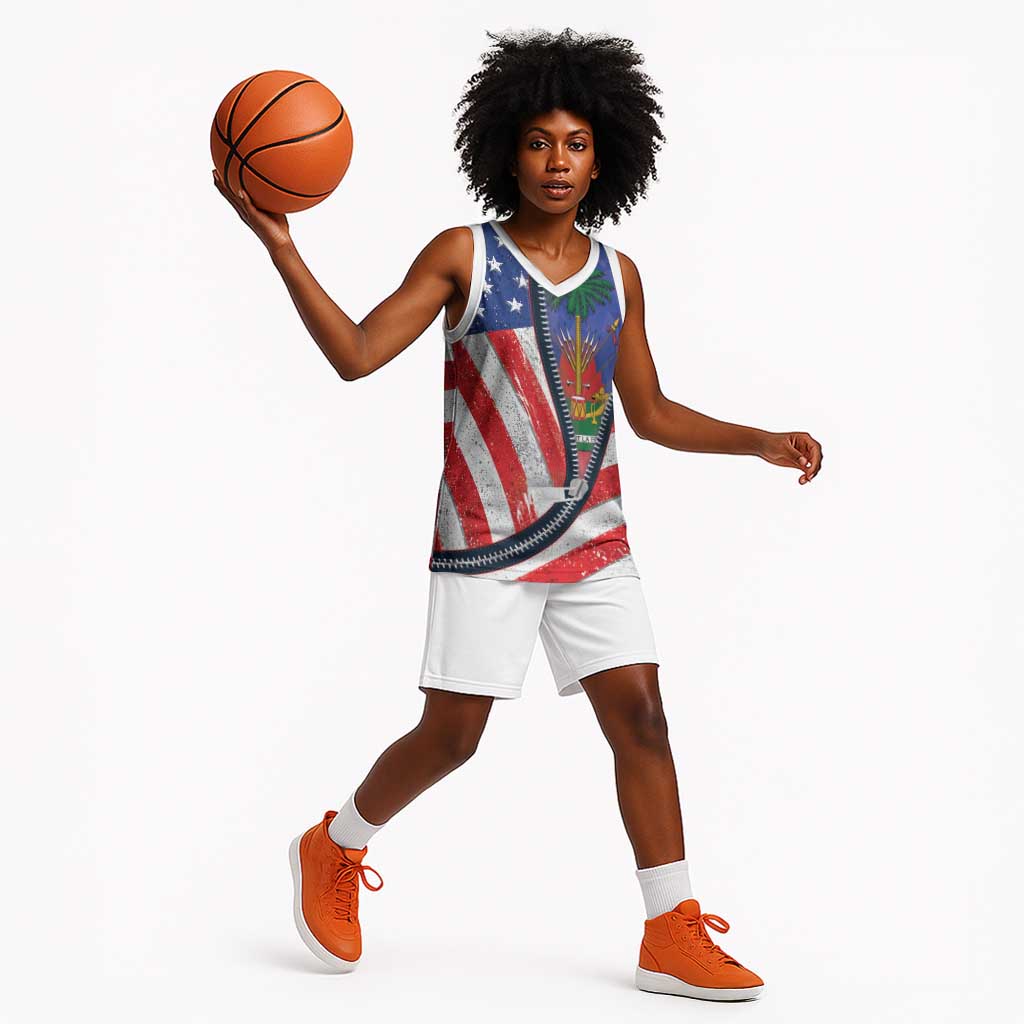 Haitian Americans Zipper Stylized Basketball Jersey Haiti Heritage Month 2025 LT01