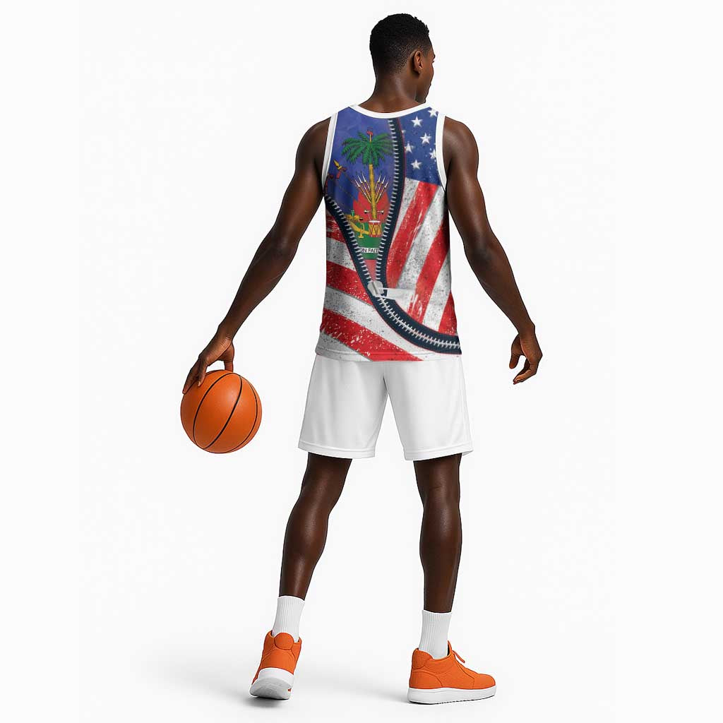 Haitian Americans Zipper Stylized Basketball Jersey Haiti Heritage Month 2025 LT01