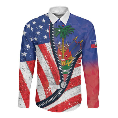 Haitian Americans Zipper Stylized Long Sleeve Button Shirt Haiti Heritage Month 2025