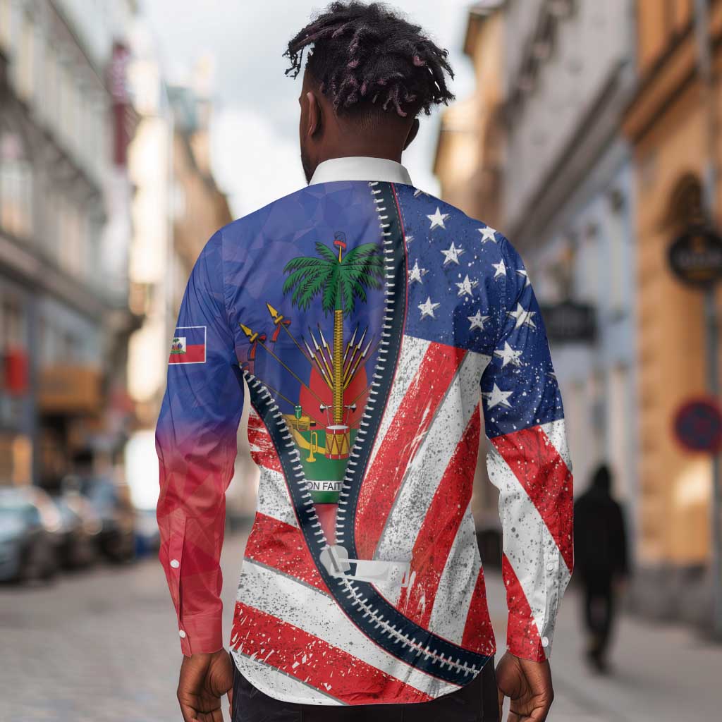 Haitian Americans Zipper Stylized Long Sleeve Button Shirt Haiti Heritage Month 2025