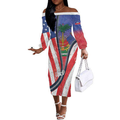 Haitian Americans Zipper Stylized Off The Shoulder Long Sleeve Dress Haiti Heritage Month 2025
