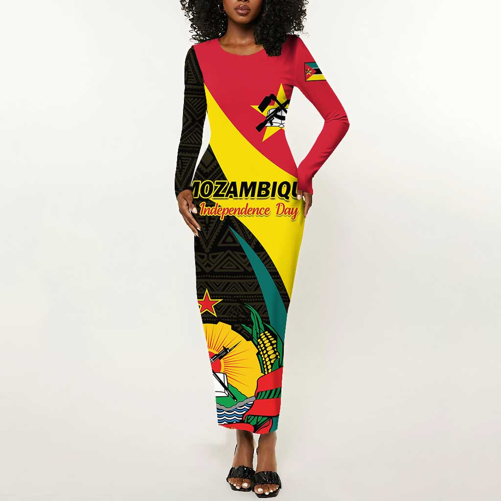 Mozambique Independence Day Long Sleeve Bodycon Dress Muzambhiki 1975 Anniversary