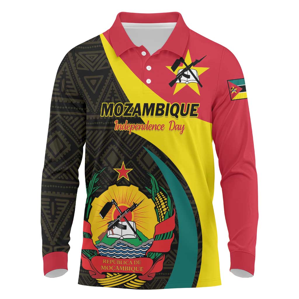 Mozambique Independence Day Long Sleeve Polo Shirt Muzambhiki 1975 Anniversary