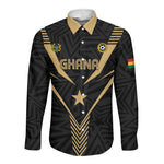 Custom Football 2026 Ghana Long Sleeve Button Shirt Black Stars Rise