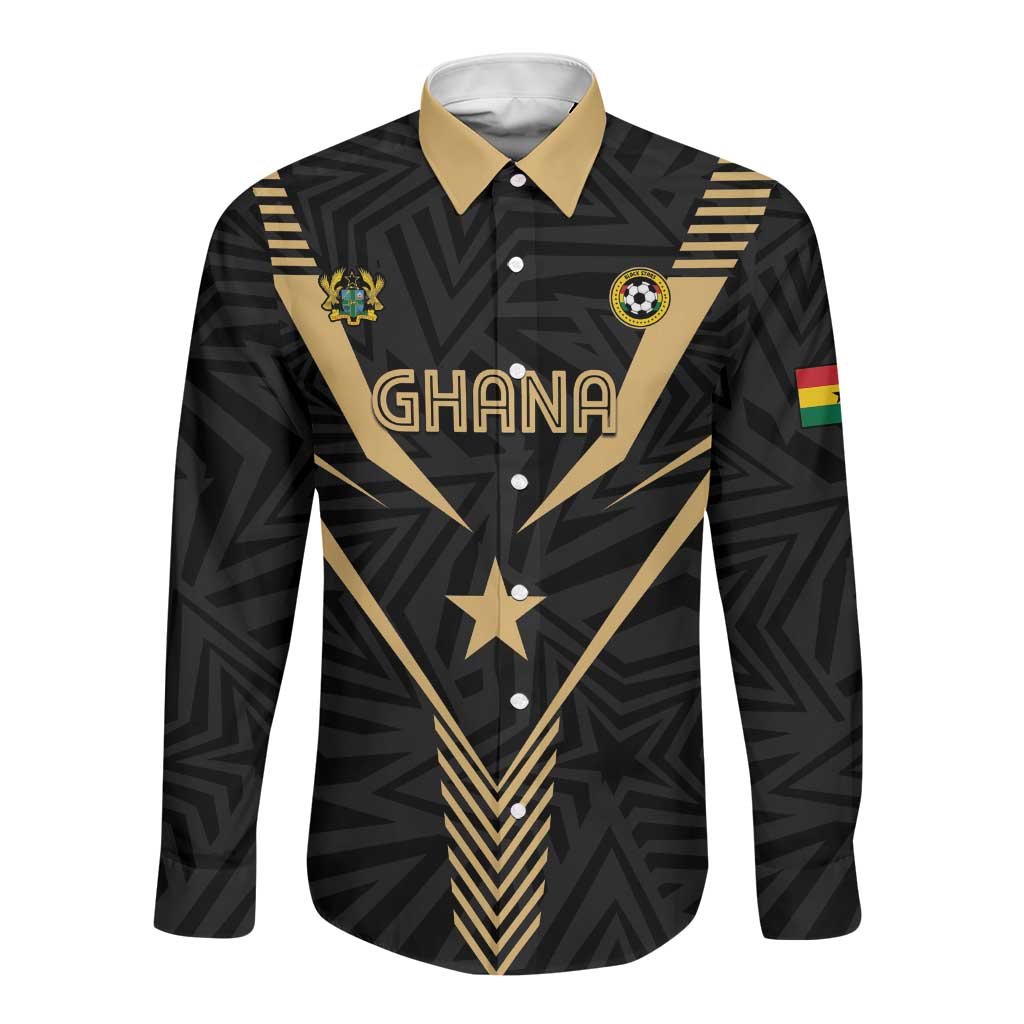 Custom Football 2026 Ghana Long Sleeve Button Shirt Black Stars Rise