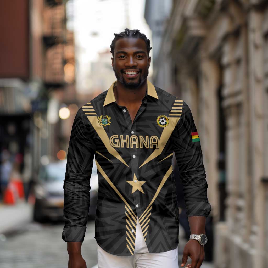 Custom Football 2026 Ghana Long Sleeve Button Shirt Black Stars Rise