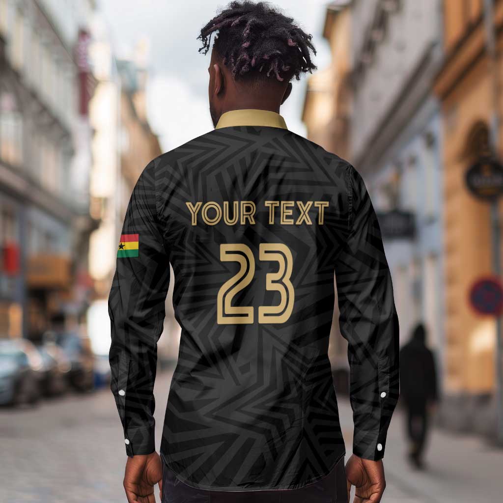 Custom Football 2026 Ghana Long Sleeve Button Shirt Black Stars Rise