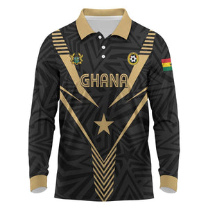 Custom Football 2026 Ghana Long Sleeve Polo Shirt Black Stars Rise
