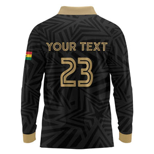 Custom Football 2026 Ghana Long Sleeve Polo Shirt Black Stars Rise