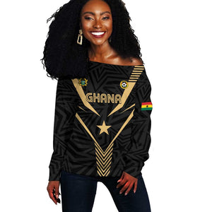 Custom Football 2026 Ghana Off Shoulder Sweater Black Stars Rise