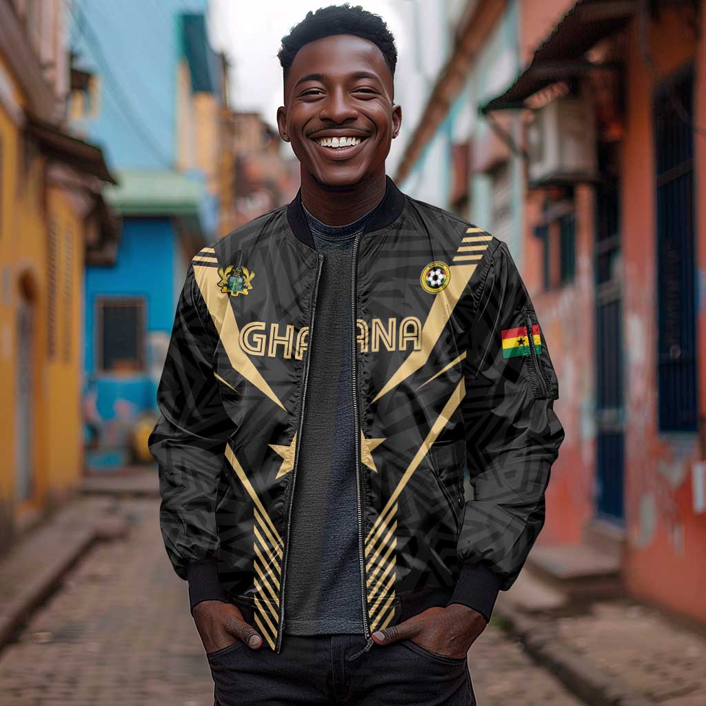 Custom Football 2026 Ghana Sleeve Zip Bomber Jacket Black Stars Rise