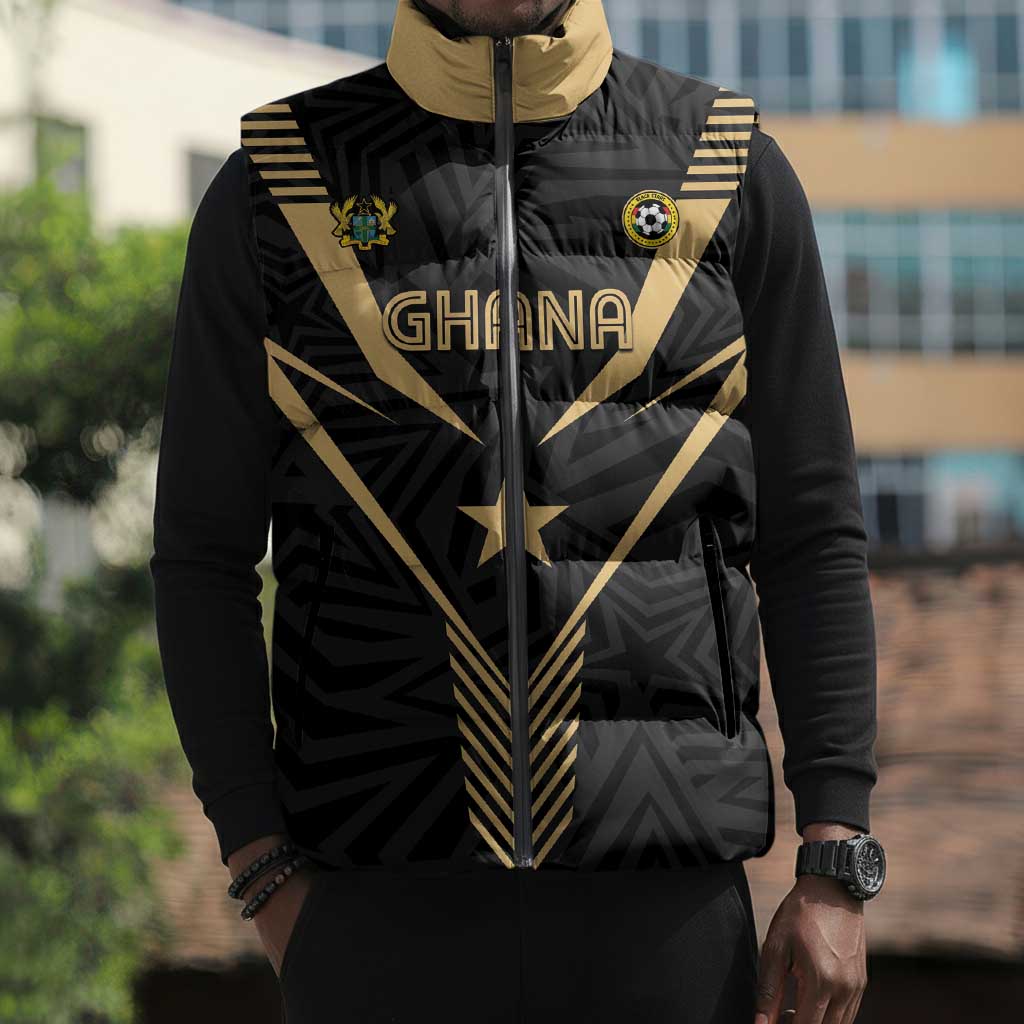 Custom Football 2026 Ghana Sleeveless Puffer Jacket Black Stars Rise