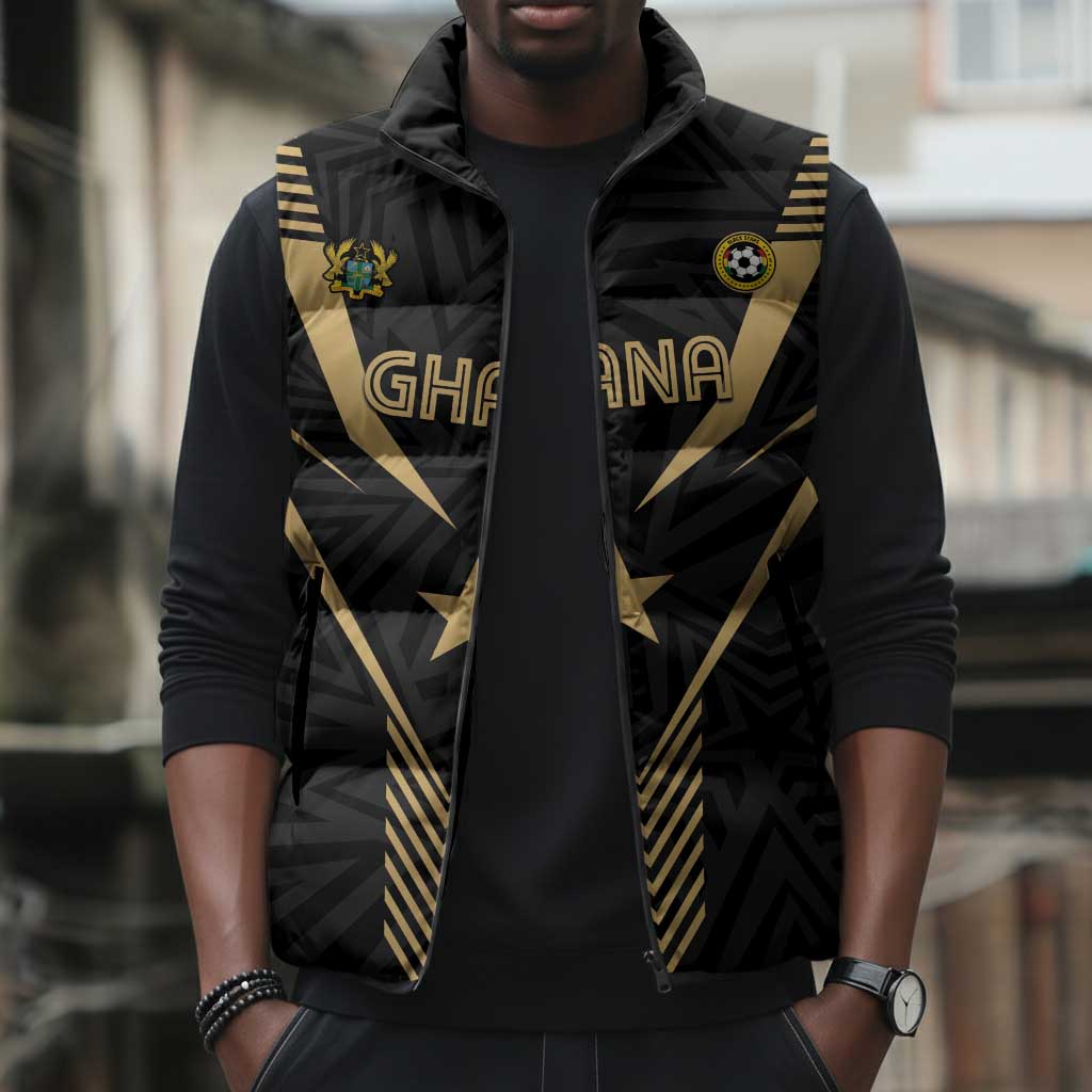 Custom Football 2026 Ghana Sleeveless Puffer Jacket Black Stars Rise