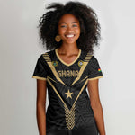 Custom Football 2026 Ghana Women V-Neck T-Shirt Black Stars Rise