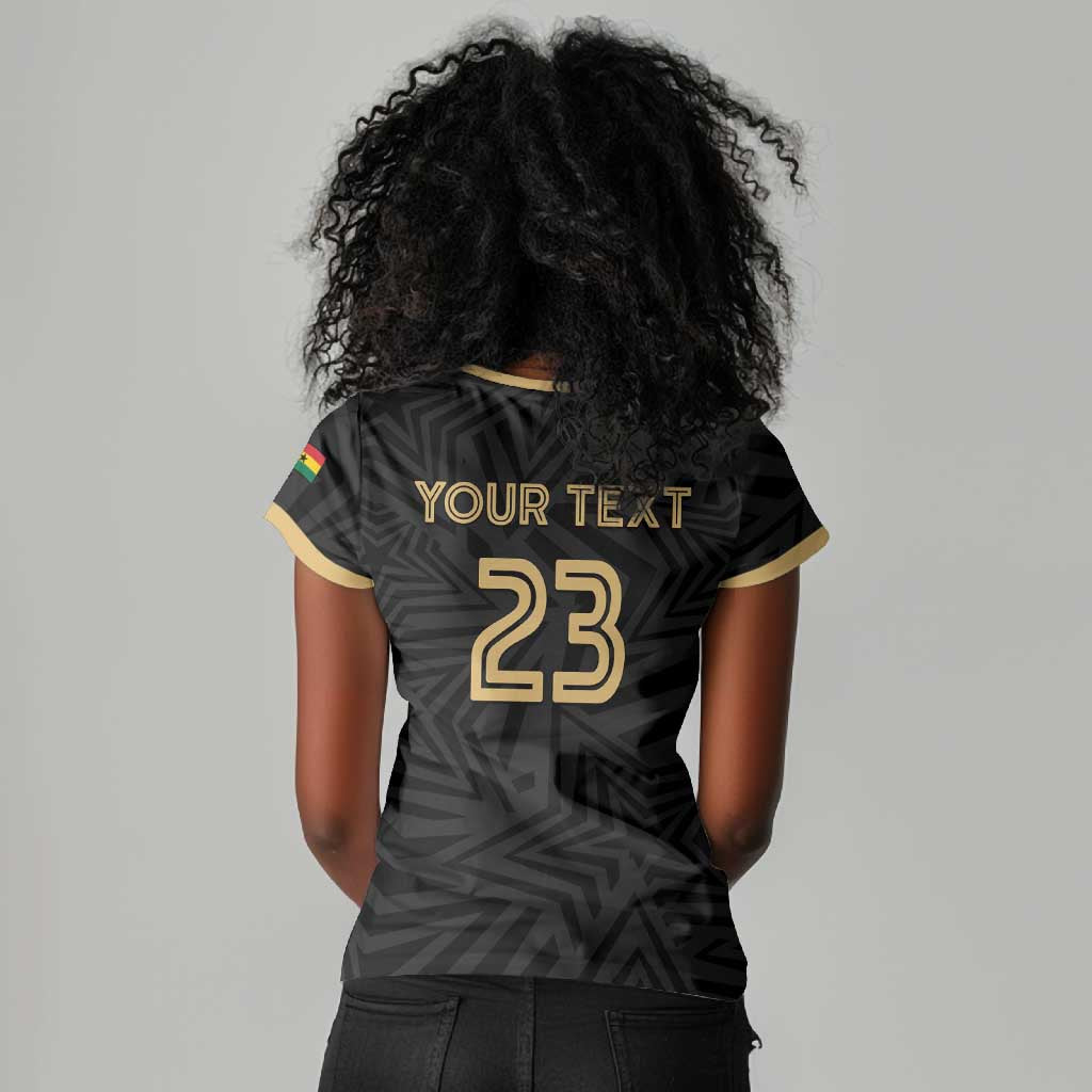 Custom Football 2026 Ghana Women V-Neck T-Shirt Black Stars Rise