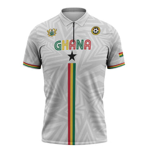 Custom Football 2026 Ghana Zipper Polo Shirt Black Stars Go Glory