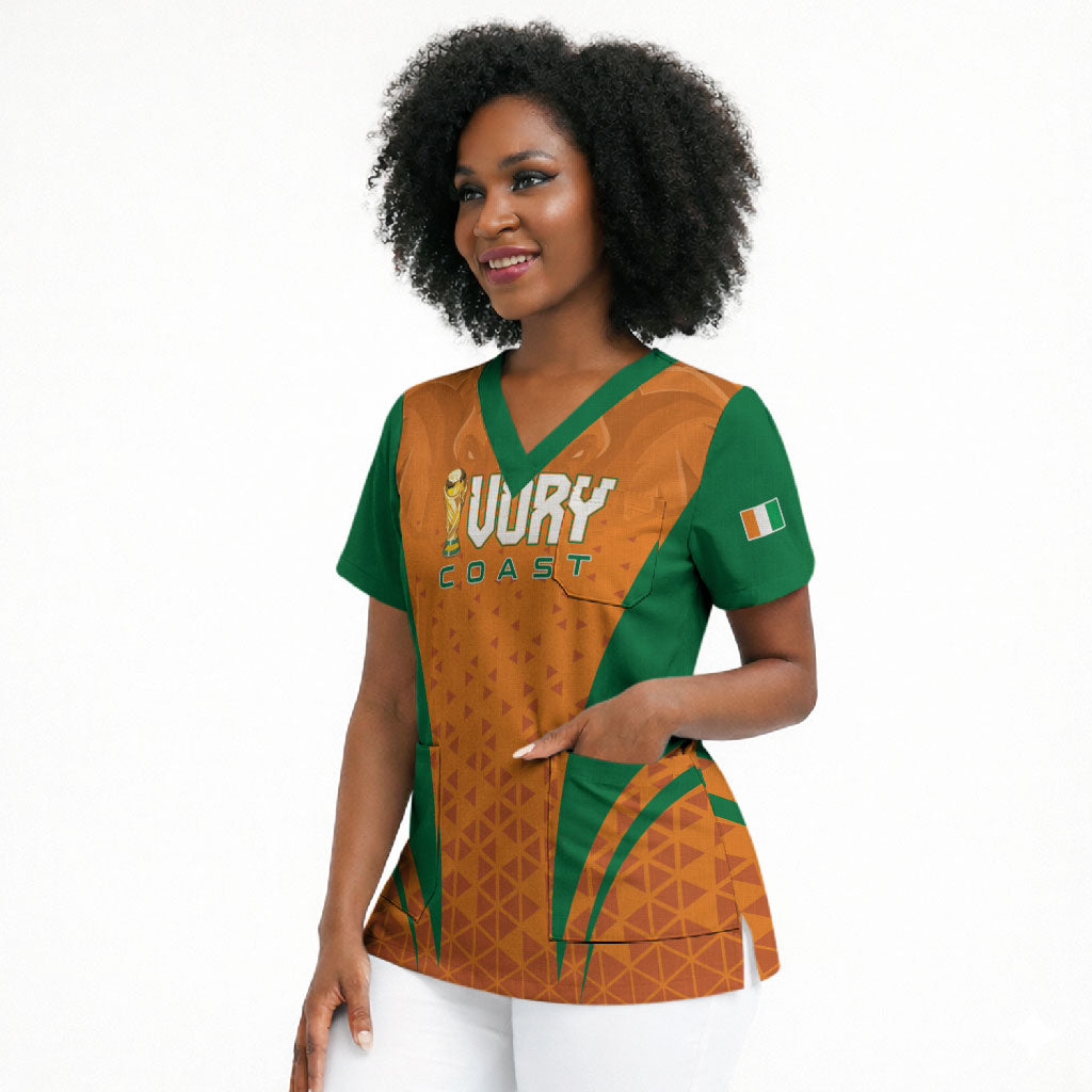 Custom Ivory Coast 2026 World Football Scrub Top Elephants Go Champions