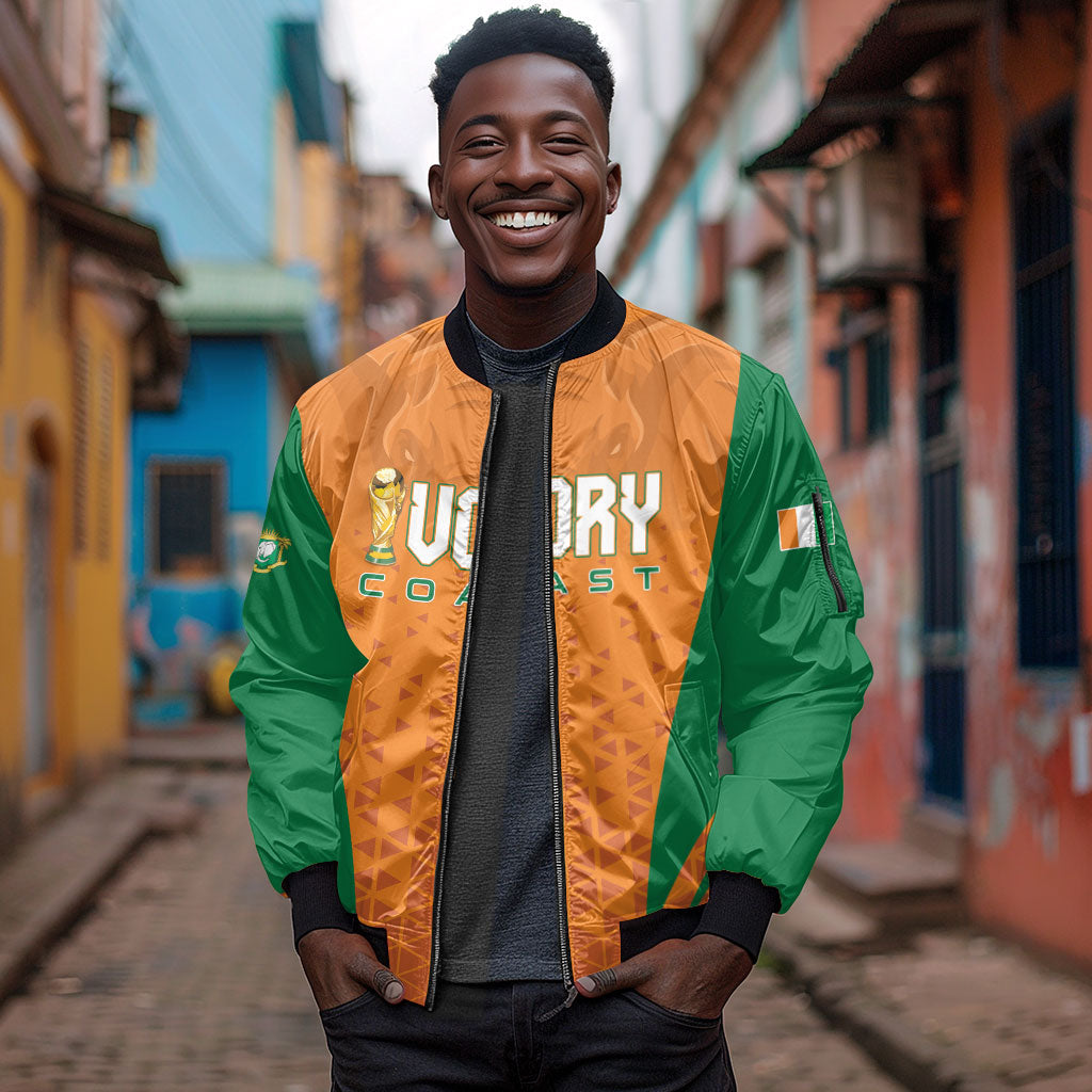Custom Ivory Coast 2026 World Football Sleeve Zip Bomber Jacket Elephants Go Champions