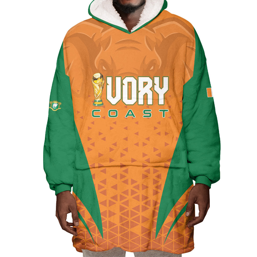 Custom Ivory Coast 2026 World Football Wearable Blanket Hoodie Elephants Go Champions