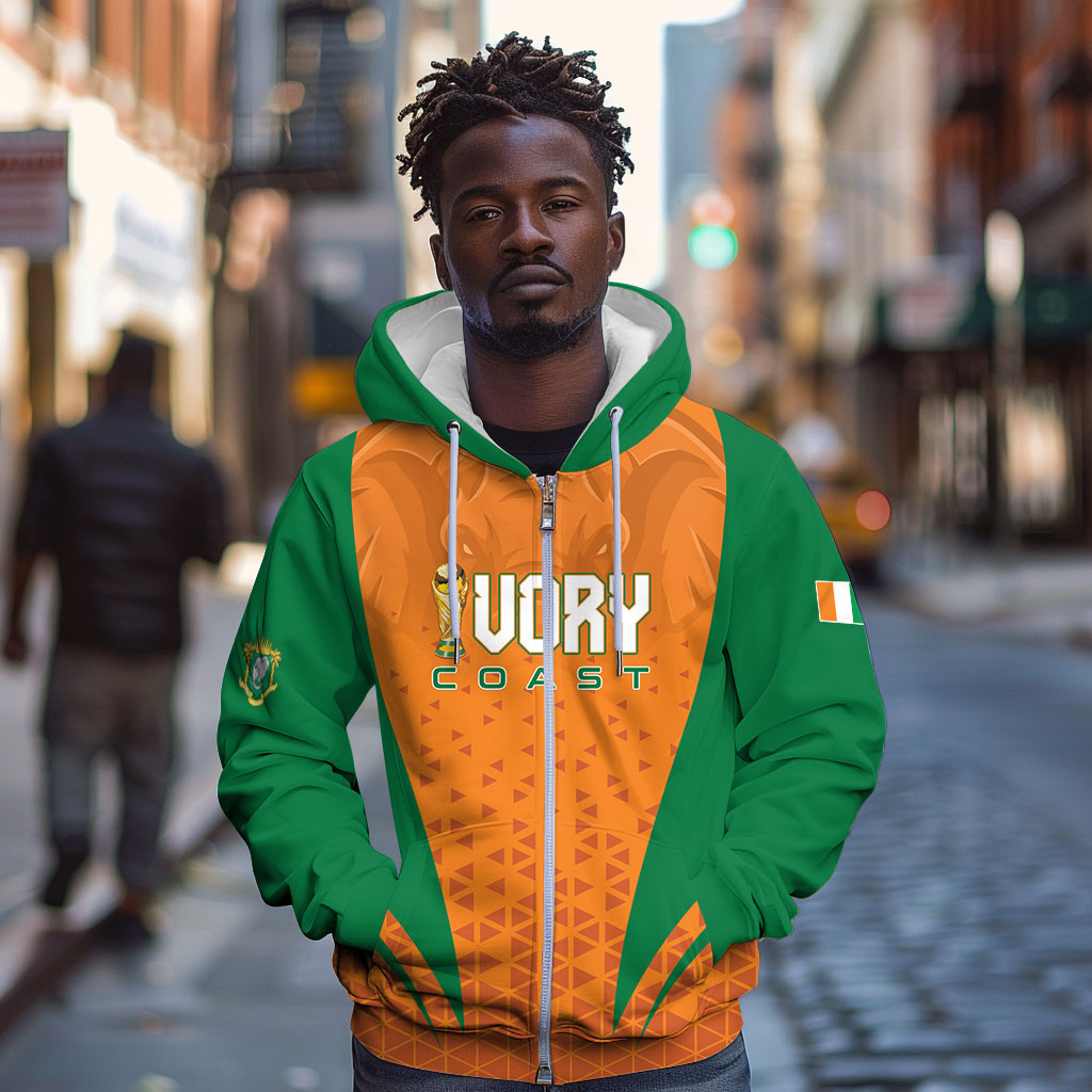 Custom Ivory Coast 2026 World Football Zip Hoodie Elephants Go Champions