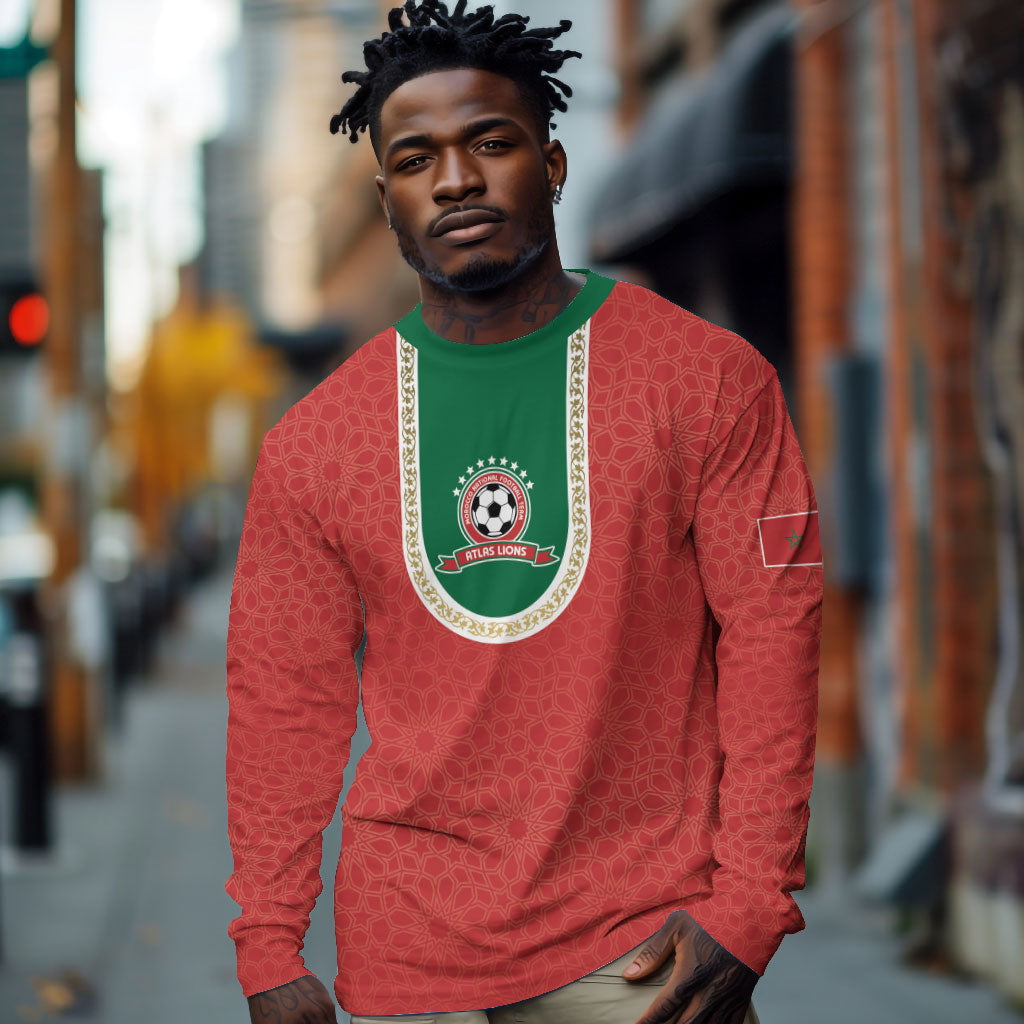 Custom Morocco 2026 World Football Long Sleeve Shirt Atlas Lions Go Champions