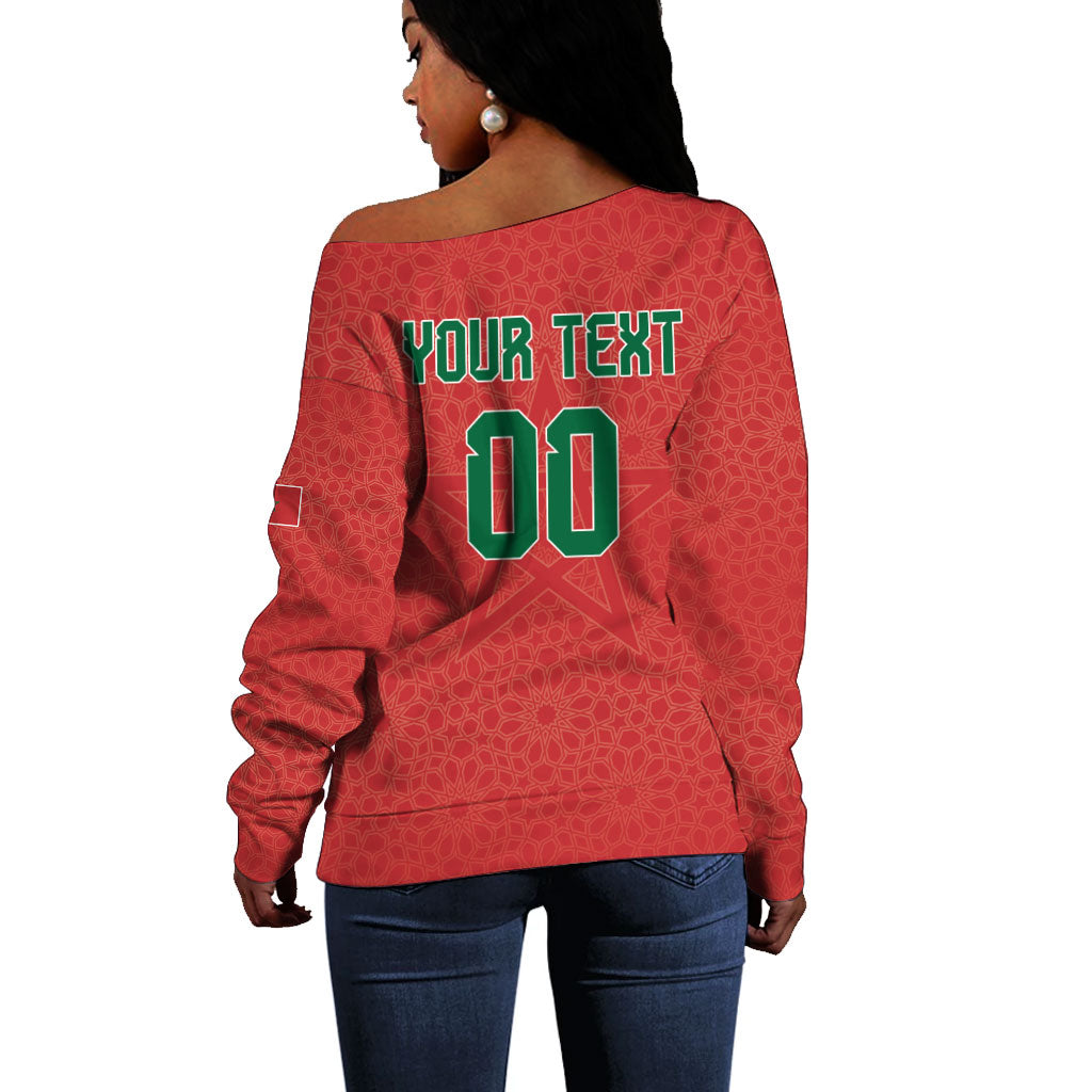 Custom Morocco 2026 World Football Off Shoulder Sweater Atlas Lions Go Champions