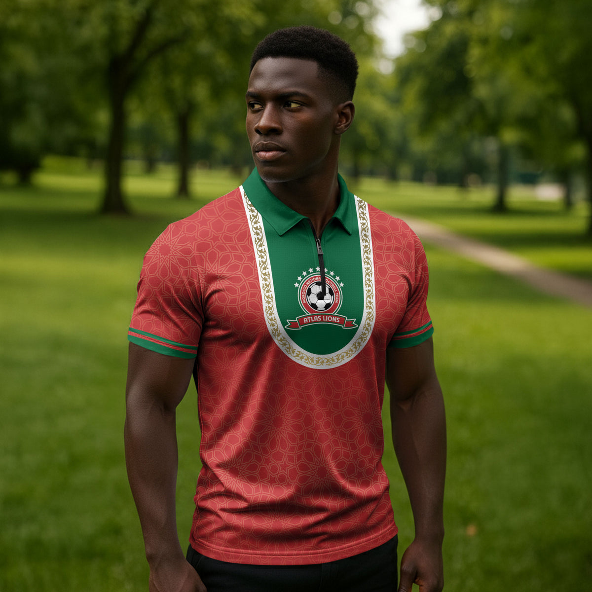 Custom Morocco 2026 World Football Zipper Polo Shirt Atlas Lions Go Champions