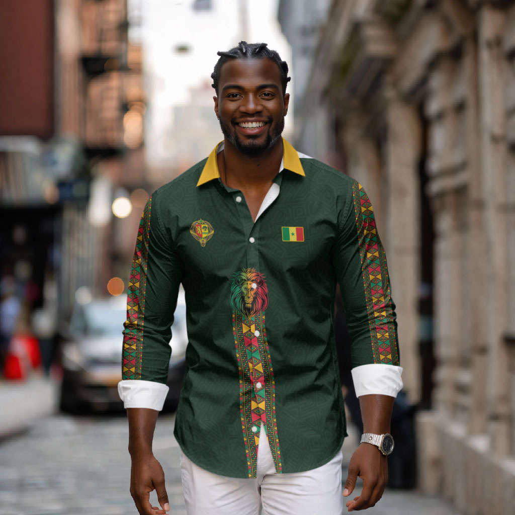 Custom Senegal 2026 World Football Long Sleeve Button Shirt Lions of Teranga Go Champions