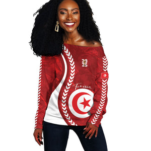Custom Tunisia 2026 World Football Off Shoulder Sweater Eagles of Carthage Go Champions