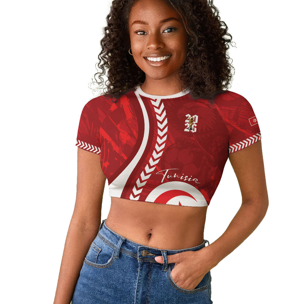 Custom Tunisia 2026 World Football Raglan Cropped T shirt Eagles of Carthage Go Champions