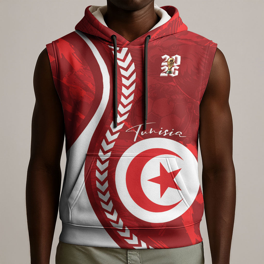 Custom Tunisia 2026 World Football Sleeveless Hoodie Eagles of Carthage Go Champions